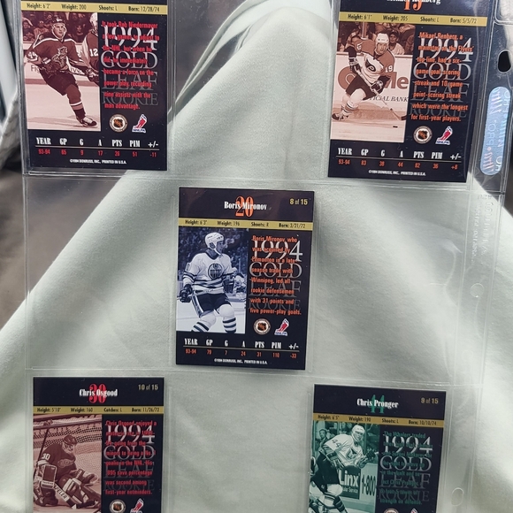 1994-95 Leaf Gold Leaf Rookie Inserts, Complete Set 1-15, Brodeur, Arnott - Picture 4 of 6